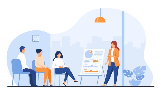 Coach speaking before audience